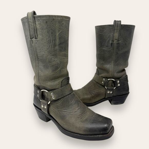 FRYE Shoes - FRYE Harness 12R Leather Western Moto Boot Charcoal Black Square Toe 10 Women’s